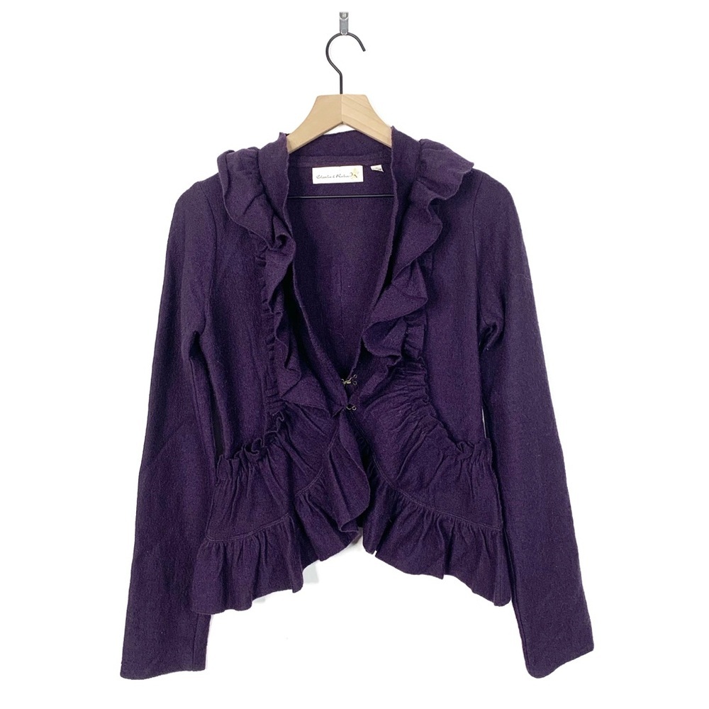 Charlie & Robin Anthro Purple Wool Ruffle Blazer S
